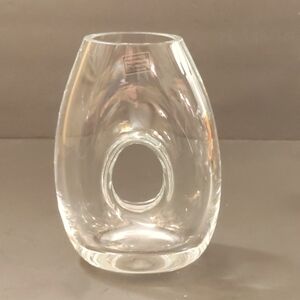 Poland Art Glass Clear Vase With Oval Donut Hole Hand Made in Poland